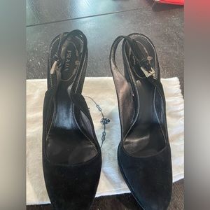 Prada black suede platform heels